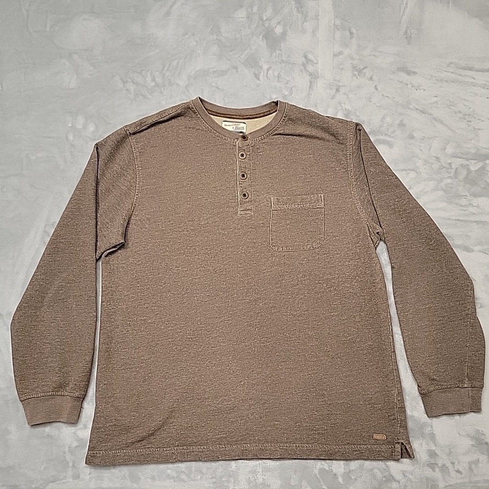 G.H. Bass Shirt Mens Large Brown Heritage Collection Henley Long Sleeve Pocket